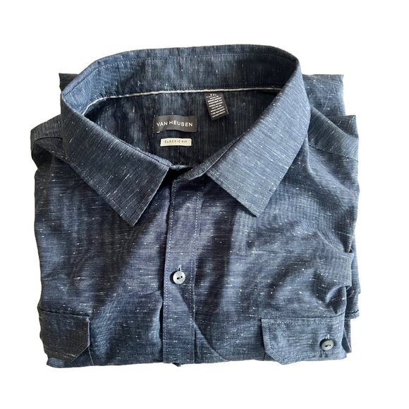 Van Heusen Men's XXL 18-18.5 Classic Fit Long Sleeve Button Down Blue Shirt - Picture 5 of 5